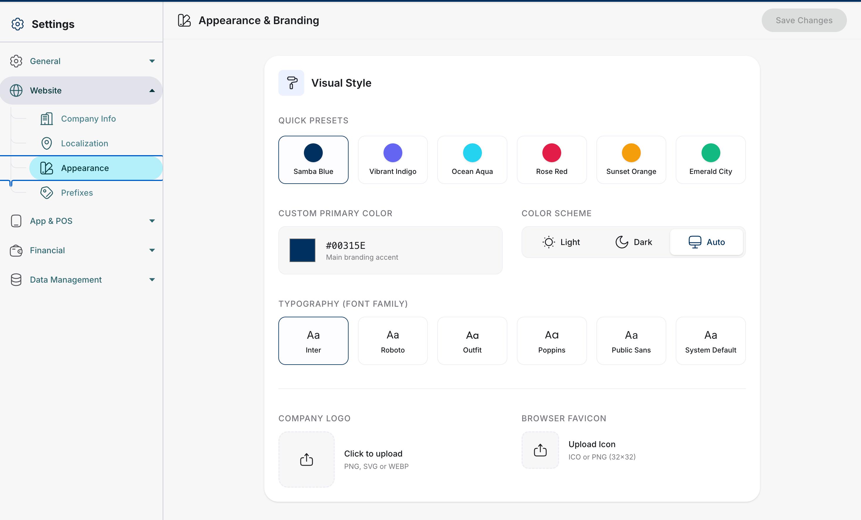 Samba appearance settings