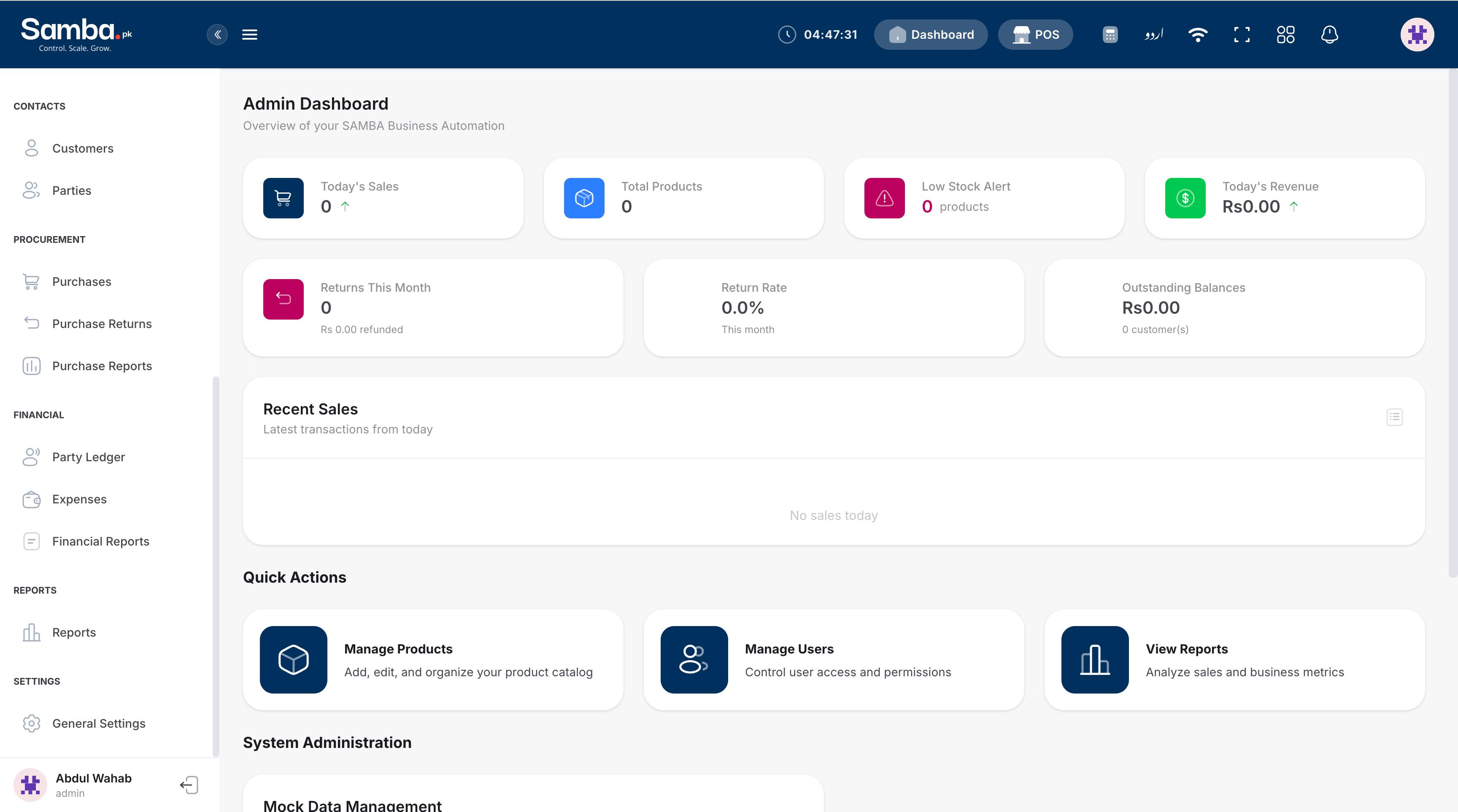 Samba.pk dashboard