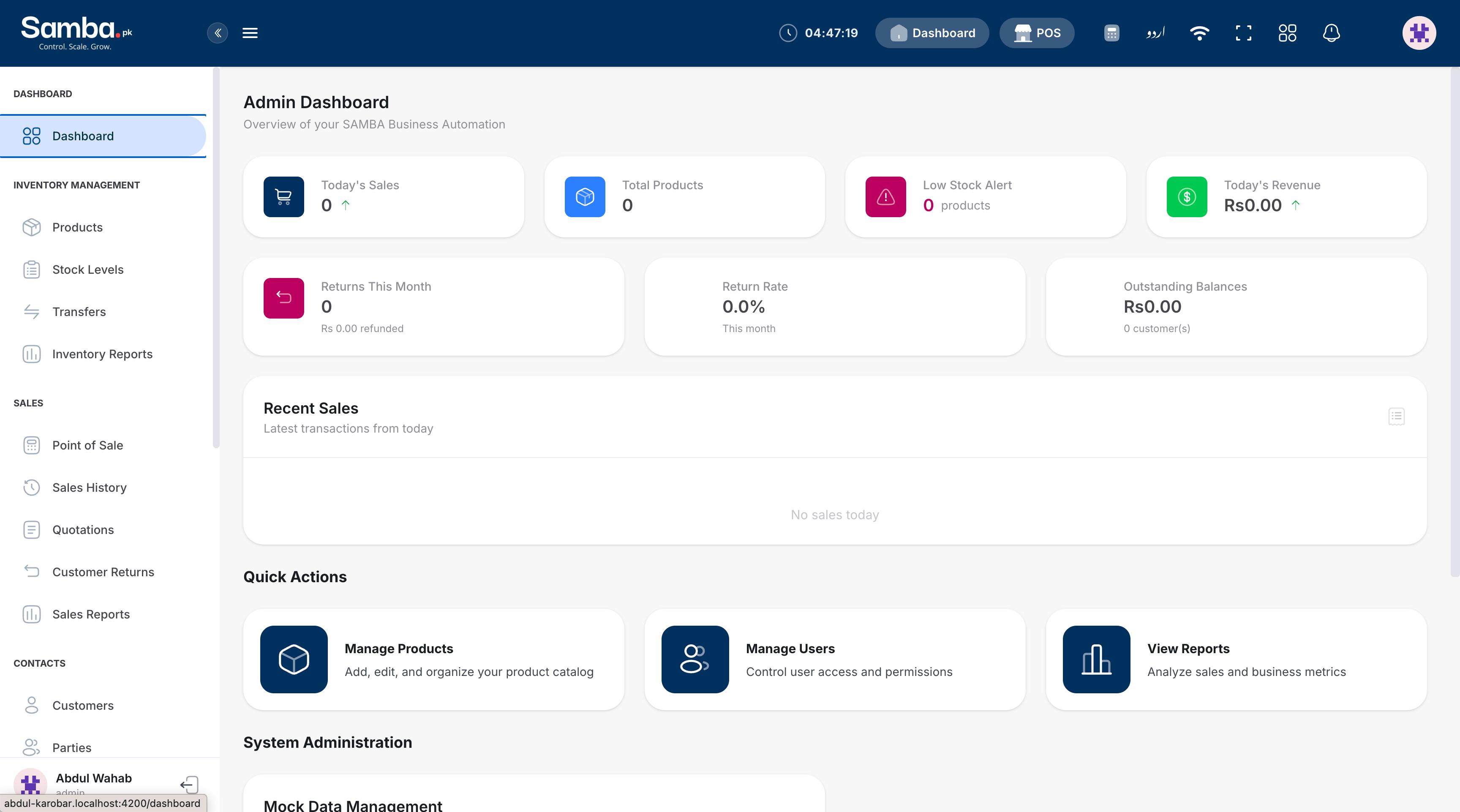 Samba day-end dashboard